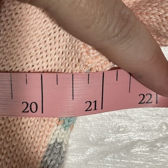 Retro Knit Pink Cardigan Velvet Trim Pastel Stripes L Crazy Horse Liz Claiborne - Picture 9 of 10